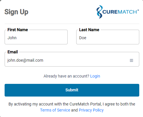 Screenshot of the CureMatch report user interface